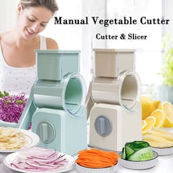 manual drums vegetable cutter with 3 blades – multifunctional slicer for potatoes, carrots, garlic and more
