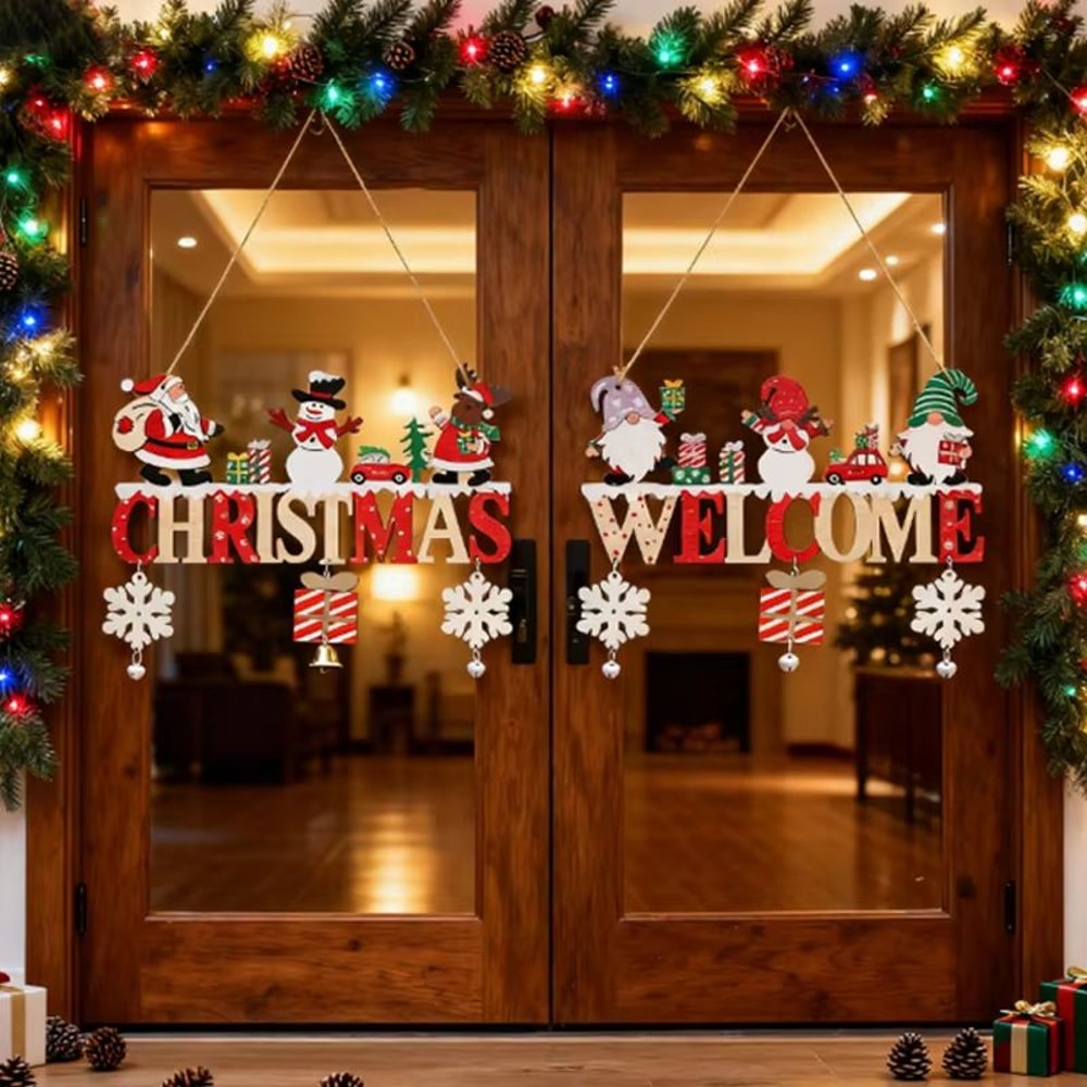 Rustic Wooden Christmas Hanging Ornament For Door Tree And Wall Decor 0