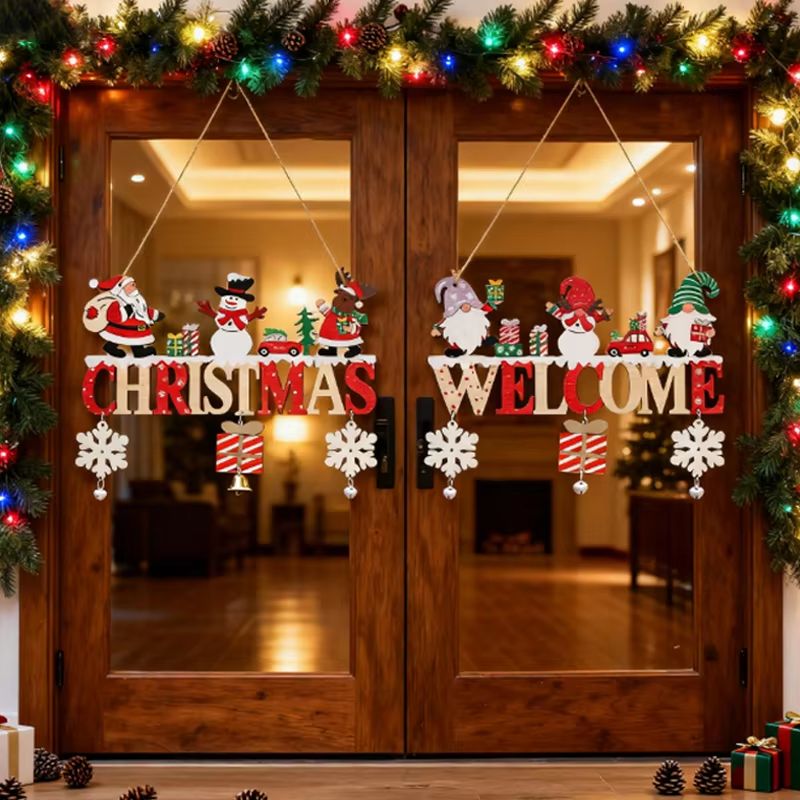 Rustic Wooden Christmas Hanging Ornament For Door Tree And Wall Decor 0