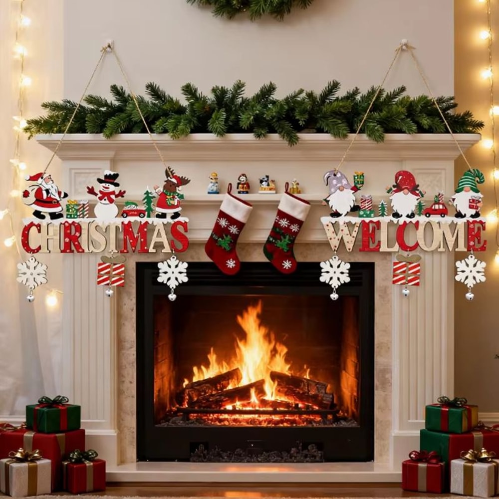 Rustic Wooden Christmas Hanging Ornament For Door Tree And Wall Decor 2