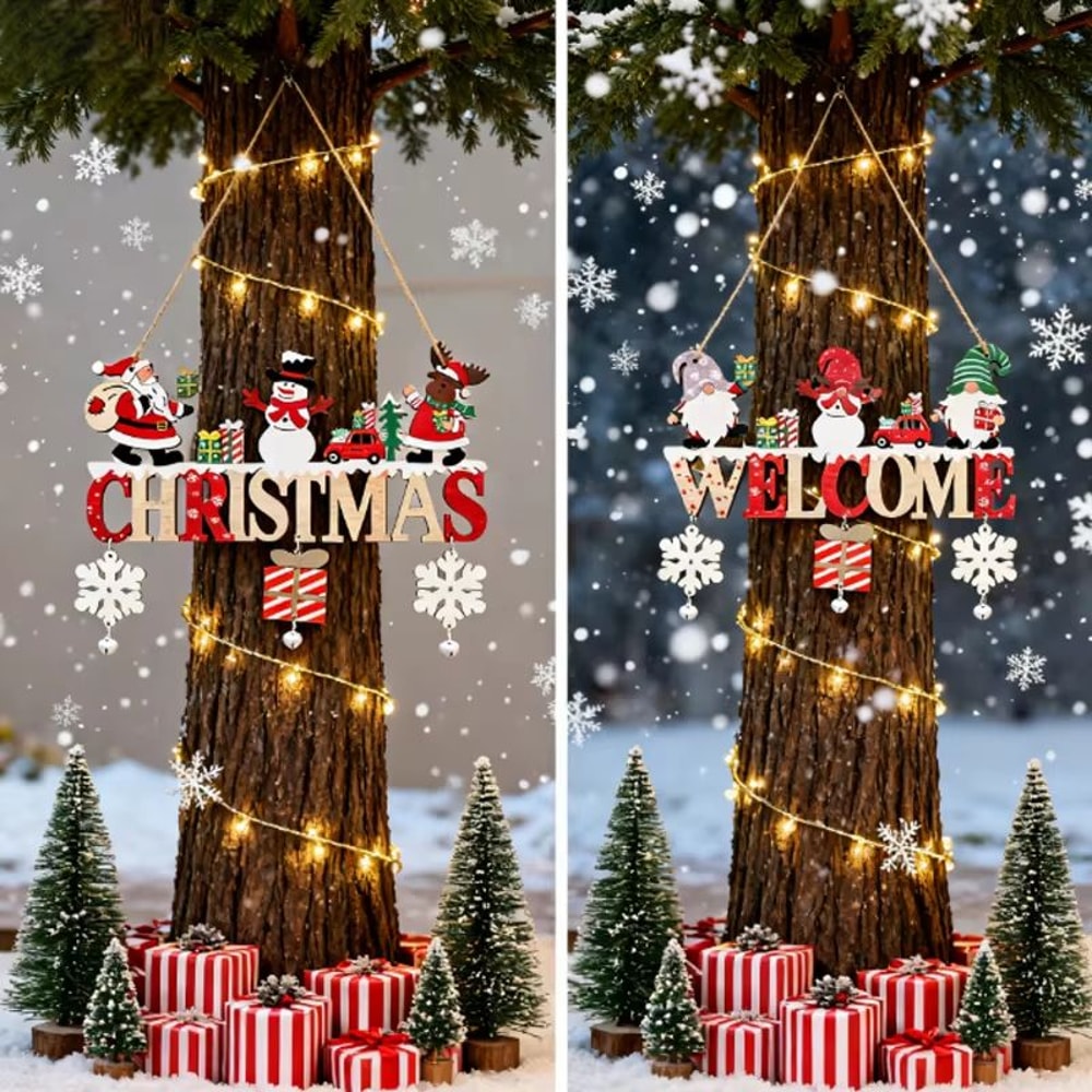 Rustic Wooden Christmas Hanging Ornament For Door Tree And Wall Decor 4