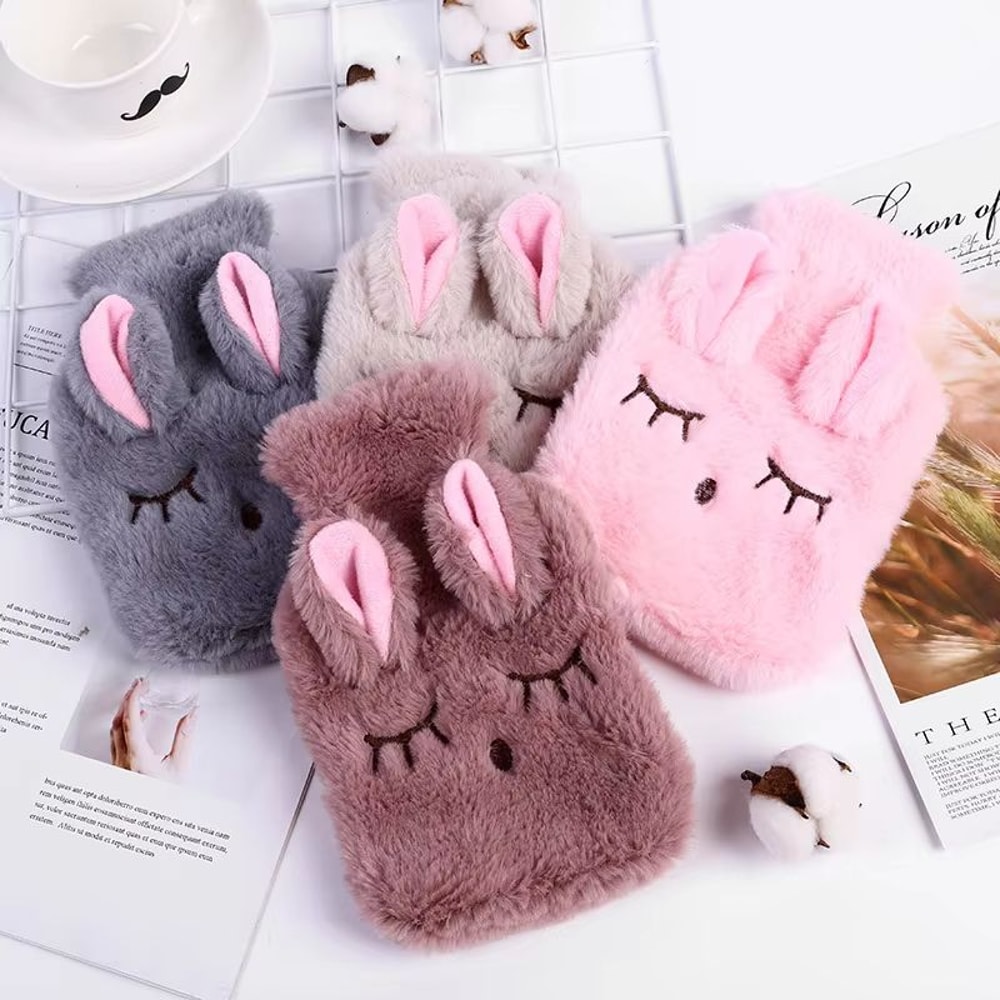 Cartoon Plush Hot Water Bottle With Soft Cover For Winter Warmth 0