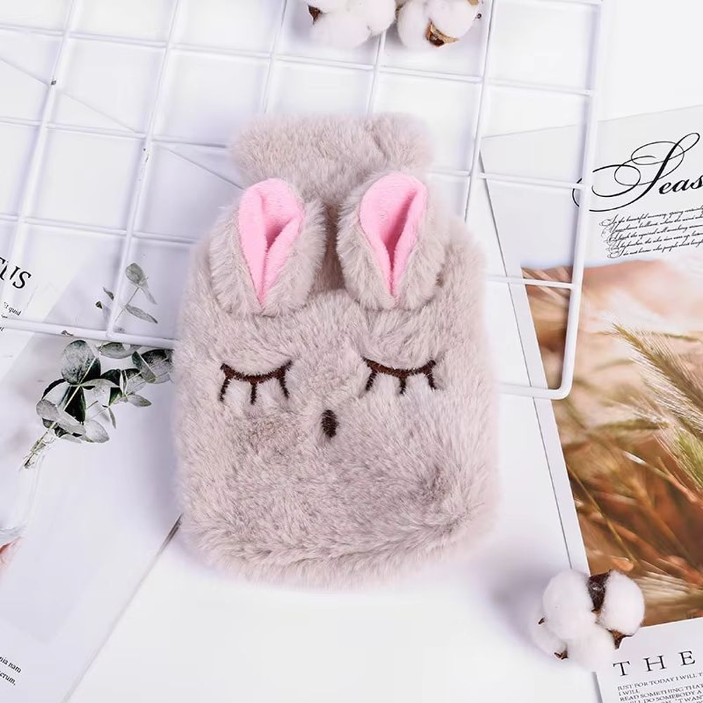 Cartoon Plush Hot Water Bottle With Soft Cover For Winter Warmth 1