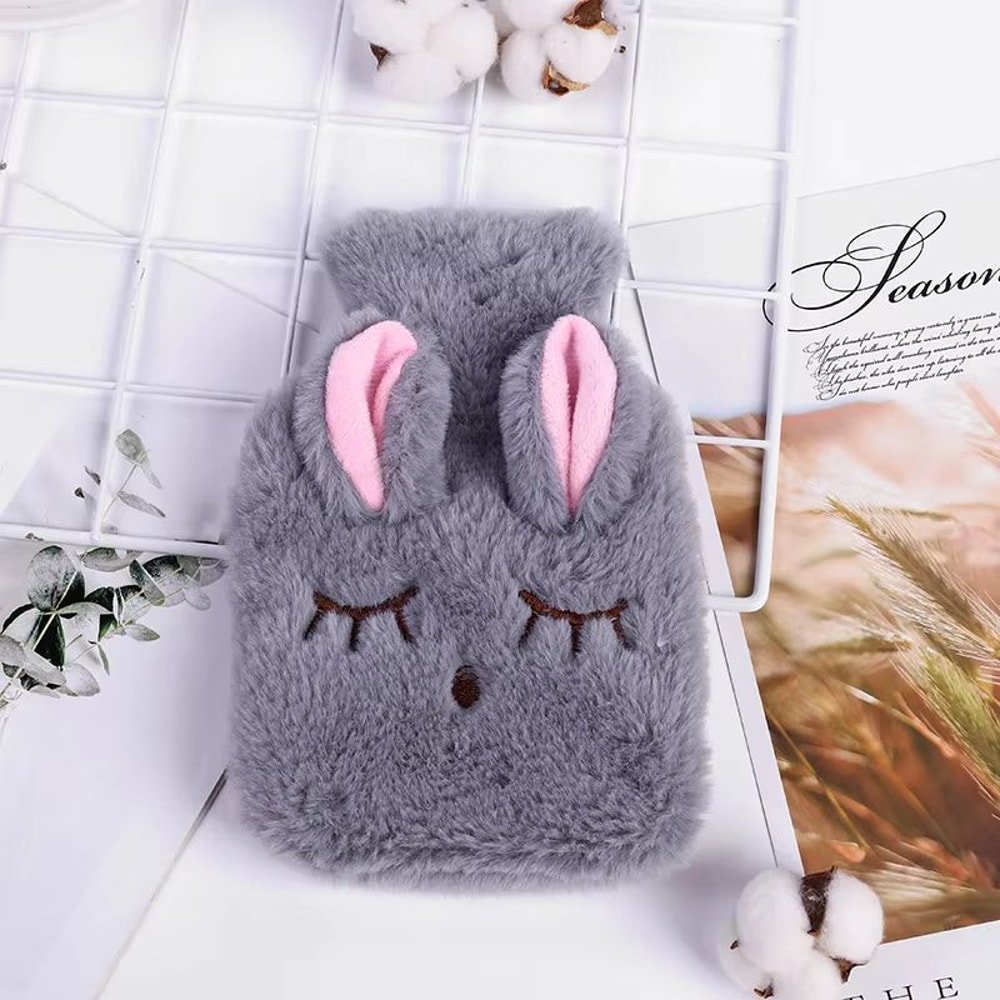 Cartoon Plush Hot Water Bottle With Soft Cover For Winter Warmth 8
