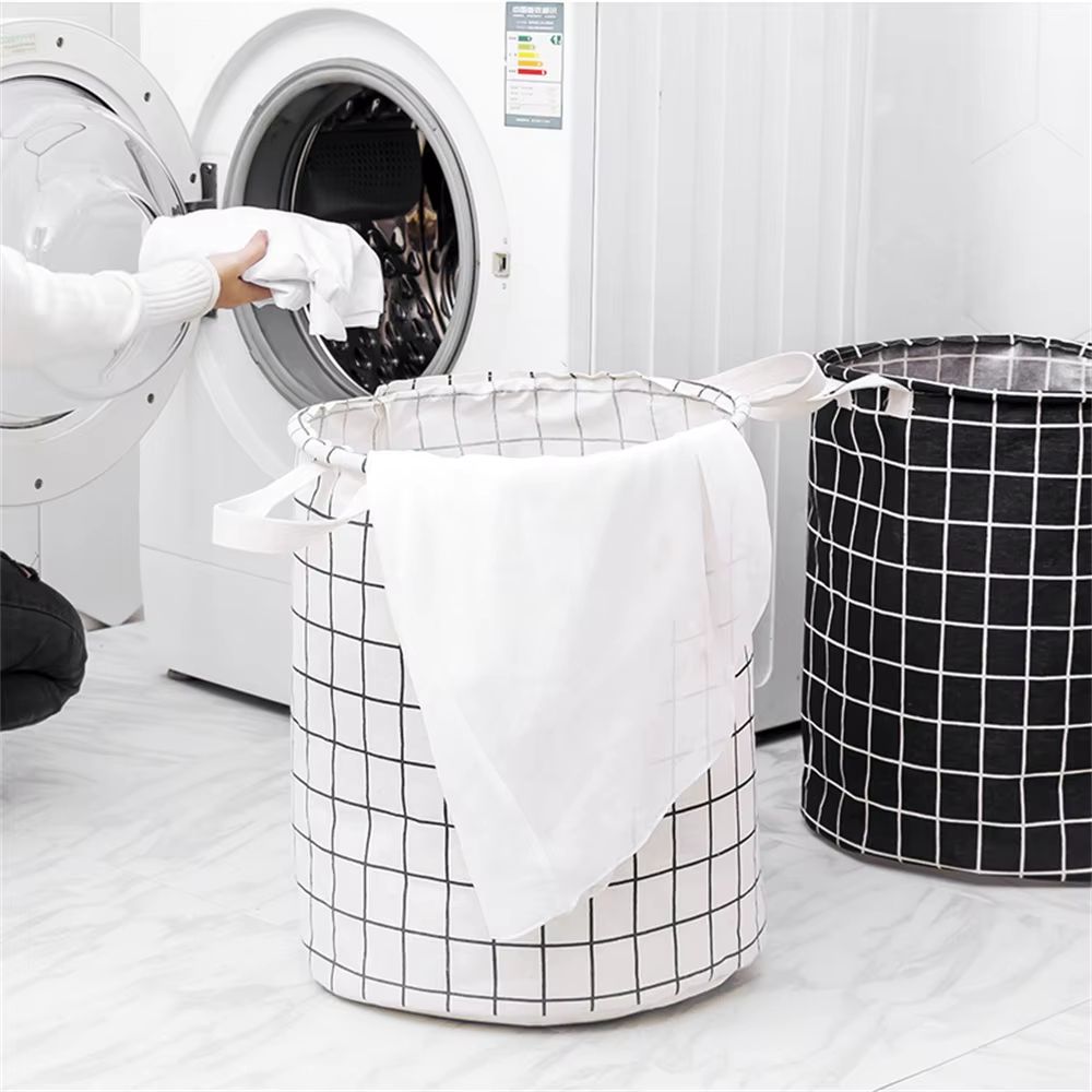 Foldable Cotton Linen Laundry Storage Basket With Waterproof Interior 0