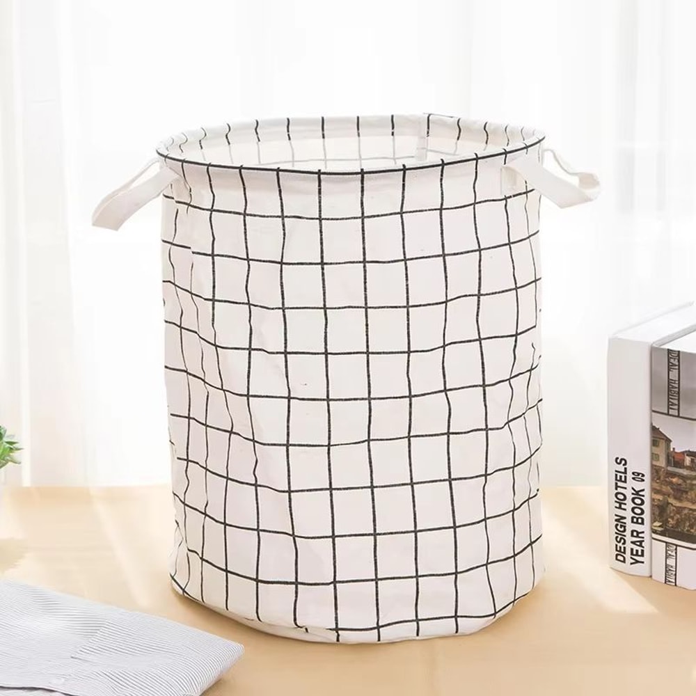Foldable Cotton Linen Laundry Storage Basket With Waterproof Interior 6