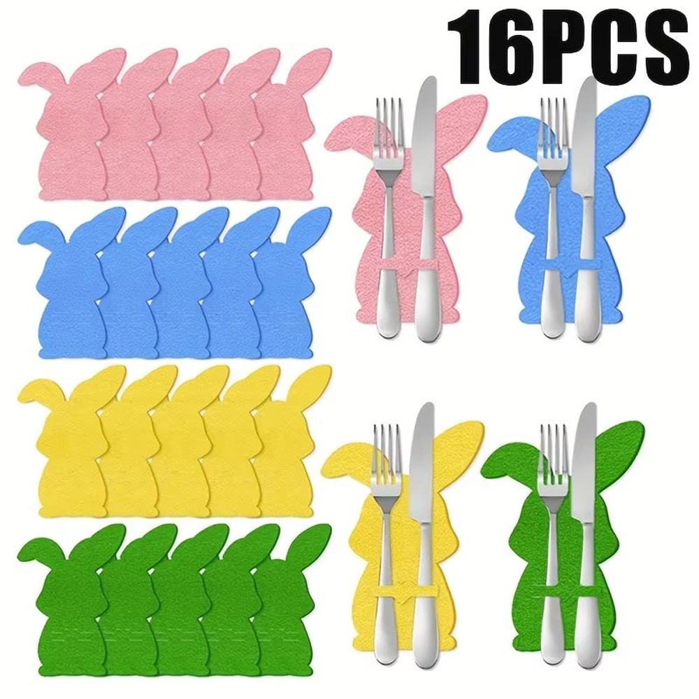 16Piece Easter Tableware Decoration Set Knife And Fork Bags For Festive Easter Table Decor 0