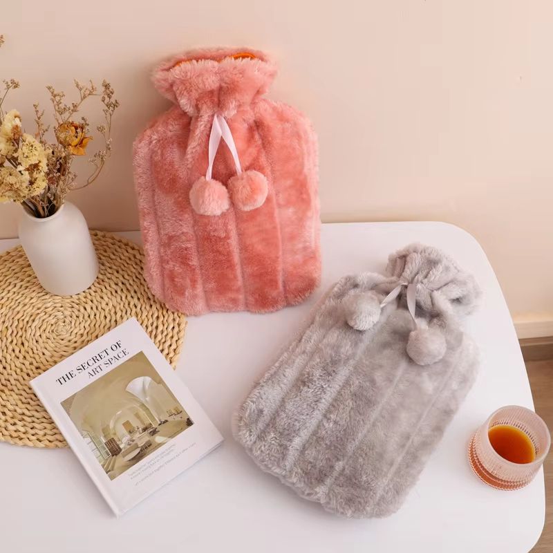 2L Hot Water Bottle With Fur Fleece Cover Fluffy Waterproof Rubber Warm Bottle For Hands Feet And B 2