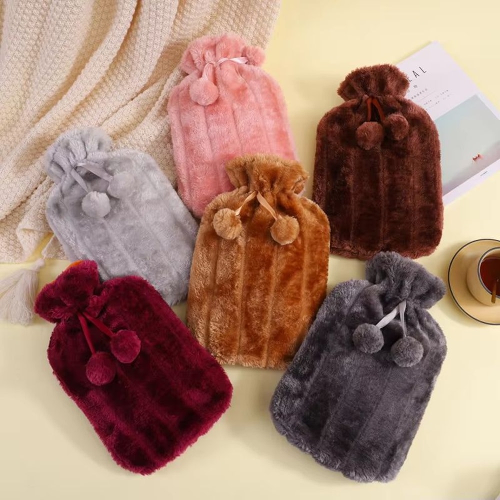 2L Hot Water Bottle With Fur Fleece Cover Fluffy Waterproof Rubber Warm Bottle For Hands Feet And B 3
