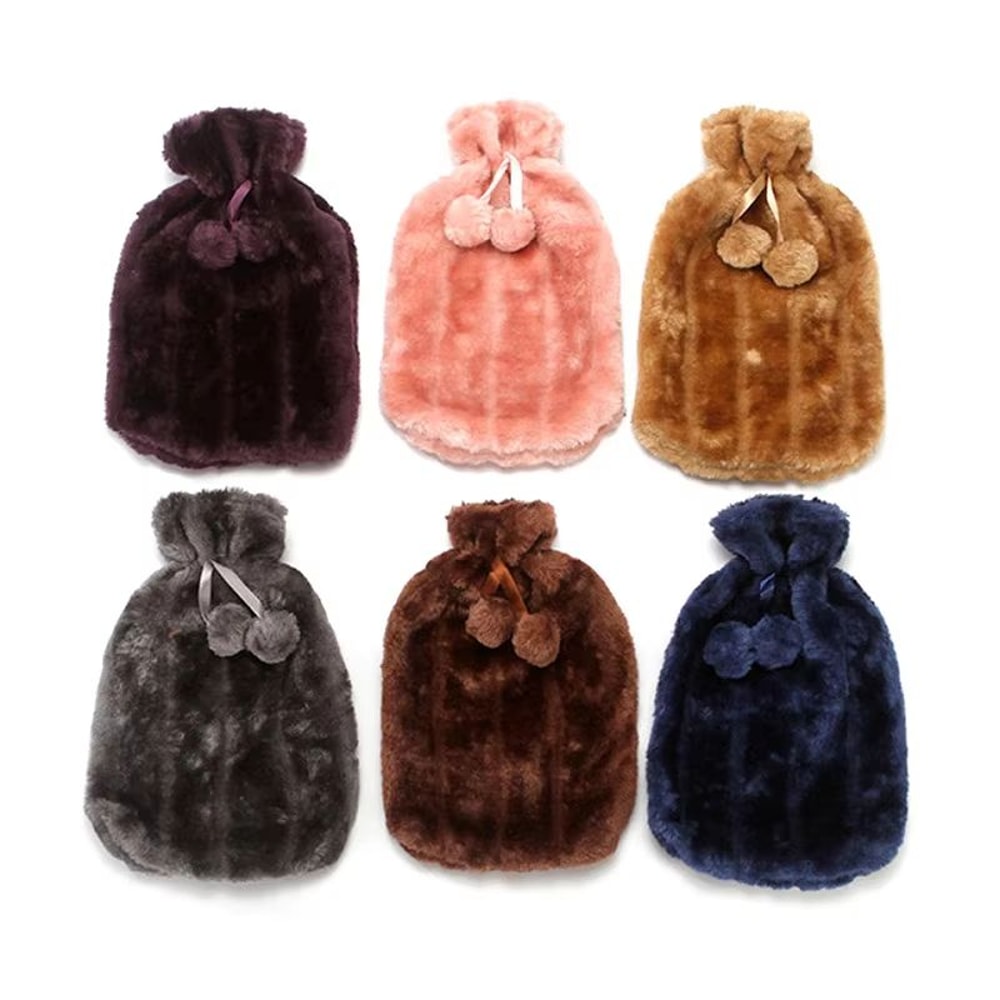 2L Hot Water Bottle With Fur Fleece Cover Fluffy Waterproof Rubber Warm Bottle For Hands Feet And B 5