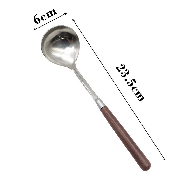 Stainless Steel Soup Ladle With Wooden Long Handle Hot Pot And Porridge Serving Scoop 5