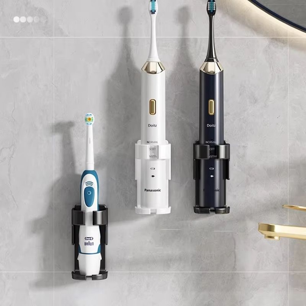 Wall Mounted Toothbrush Holder NoDrill Electric Toothbrush Organizer Space Saving Bathroom Storage 2