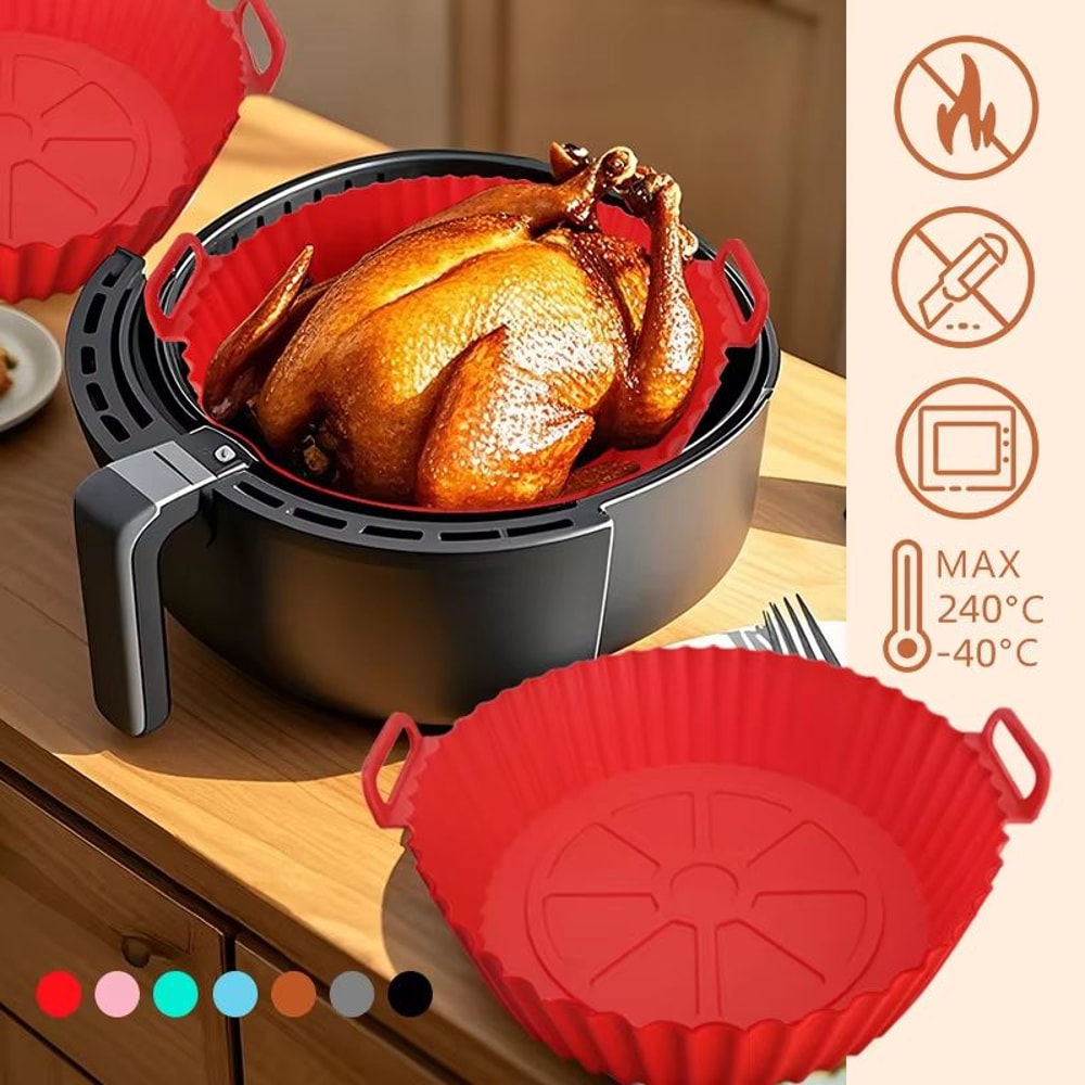 Foldable Silicone Air Fryer Liner Reusable Air Fryer Baking Pan With Double Handles For Easy Lift A 0