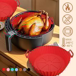foldable silicone air fryer liner reusable air fryer baking pan with double handles for easy lift and cleanup