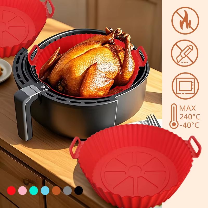 Foldable Silicone Air Fryer Liner Reusable Air Fryer Baking Pan With Double Handles For Easy Lift A 0