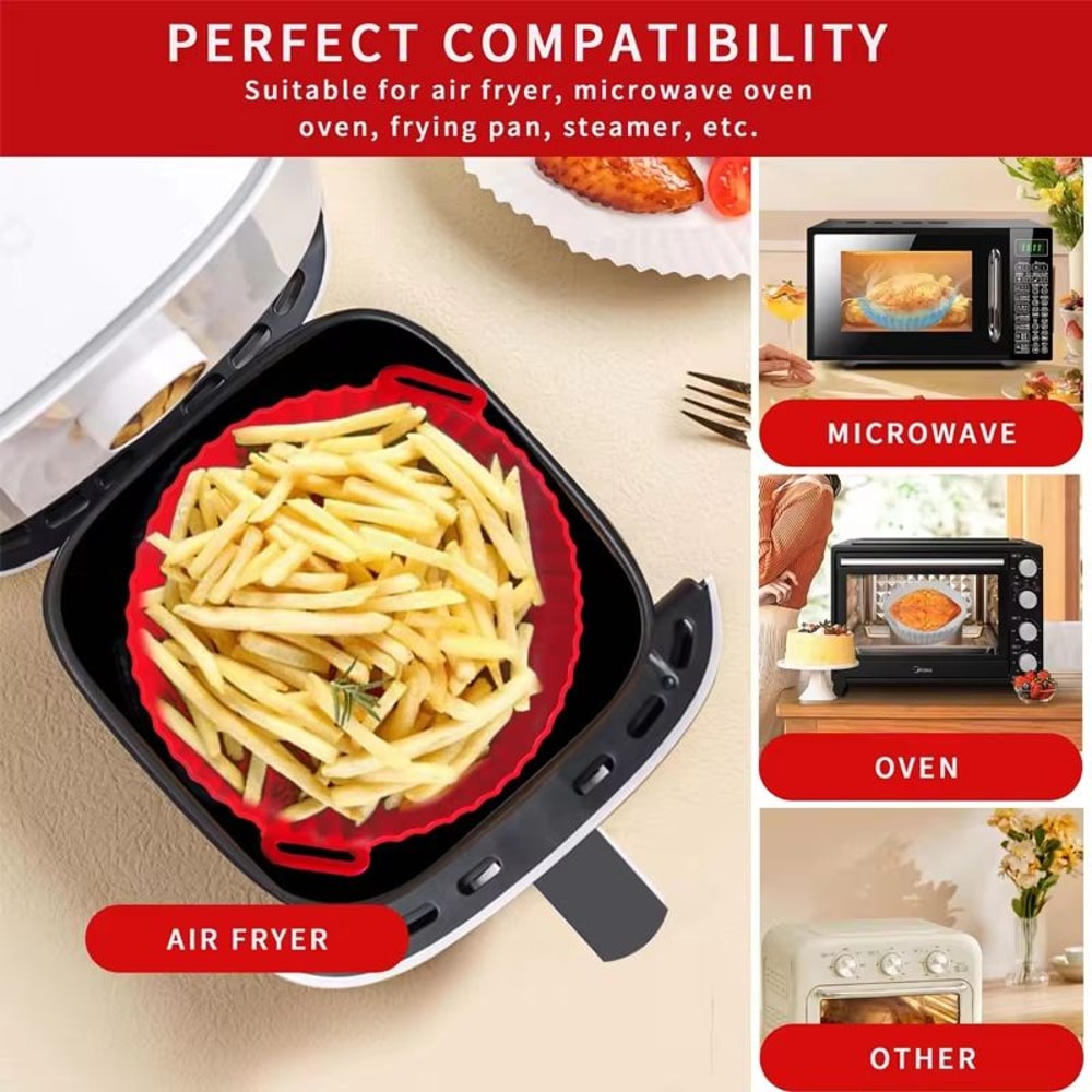 Foldable Silicone Air Fryer Liner Reusable Air Fryer Baking Pan With Double Handles For Easy Lift A 1