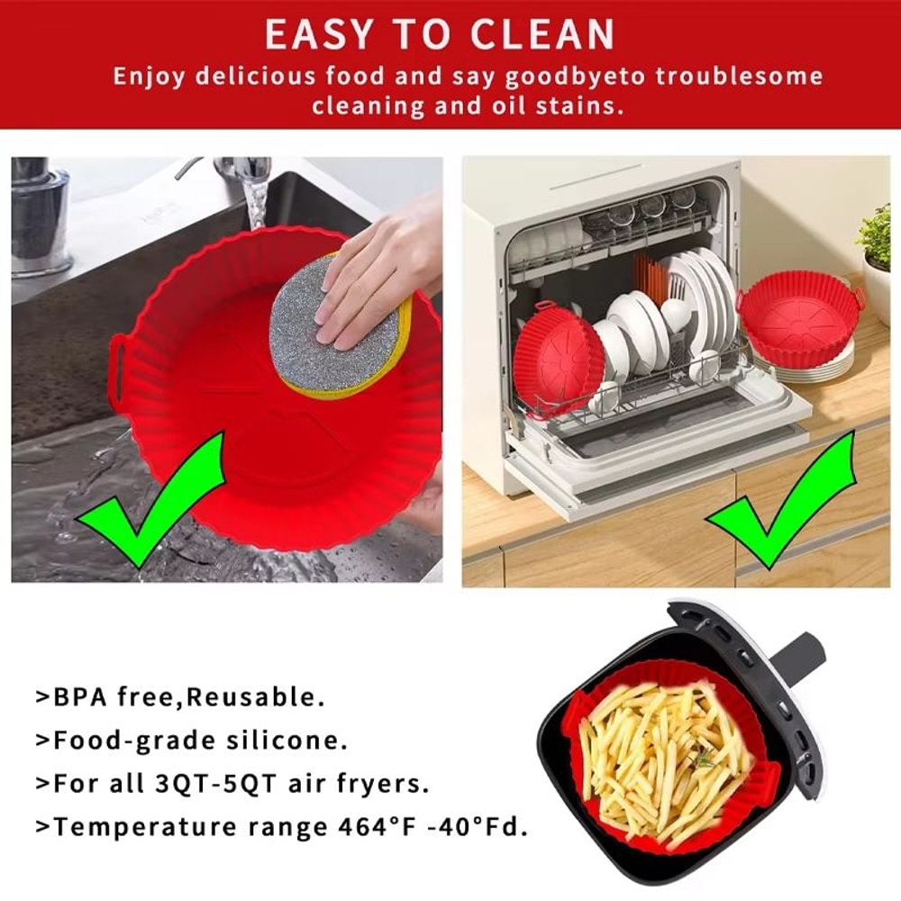 Foldable Silicone Air Fryer Liner Reusable Air Fryer Baking Pan With Double Handles For Easy Lift A 2