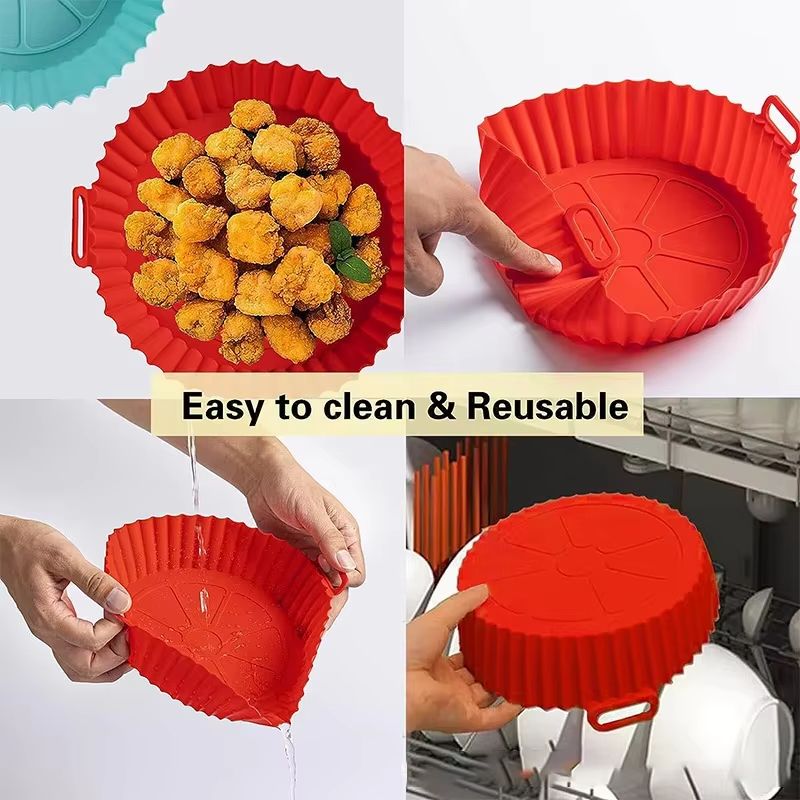 Foldable Silicone Air Fryer Liner Reusable Air Fryer Baking Pan With Double Handles For Easy Lift A 3