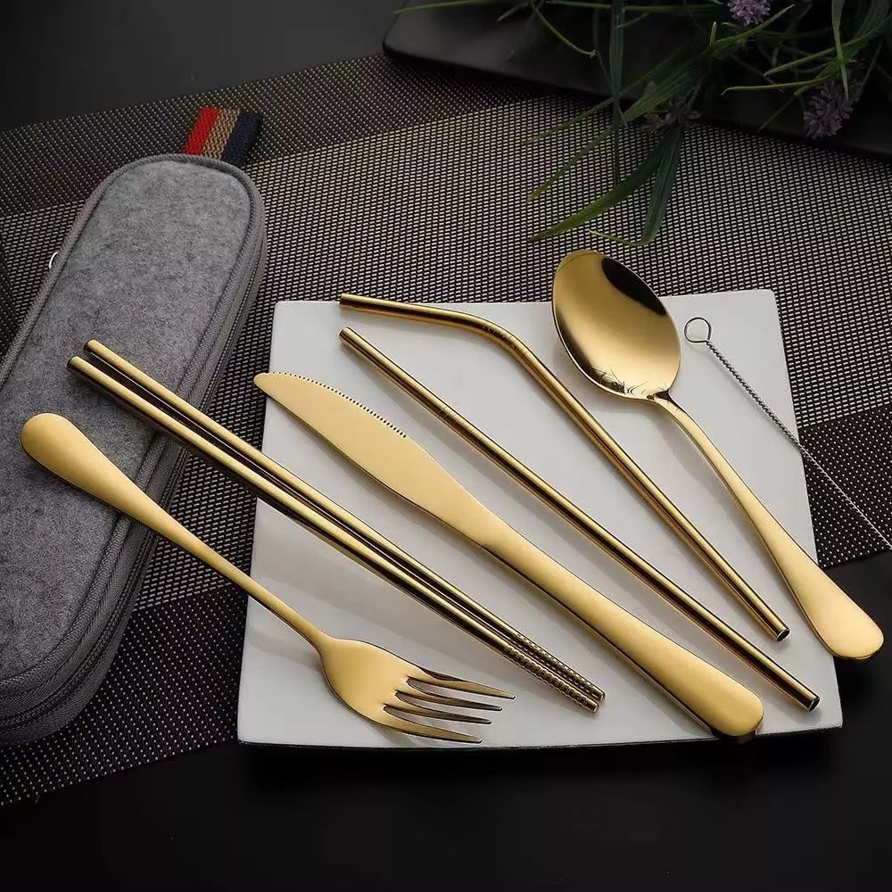 Stainless Steel Travel Cutlery Set In Case Reusable Portable Camp Utensil Set For Picnic Work And T 2
