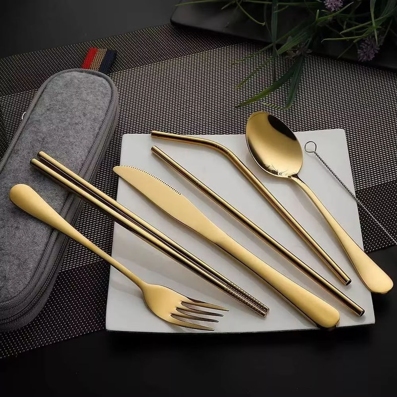 Stainless Steel Travel Cutlery Set In Case Reusable Portable Camp Utensil Set For Picnic Work And T 2
