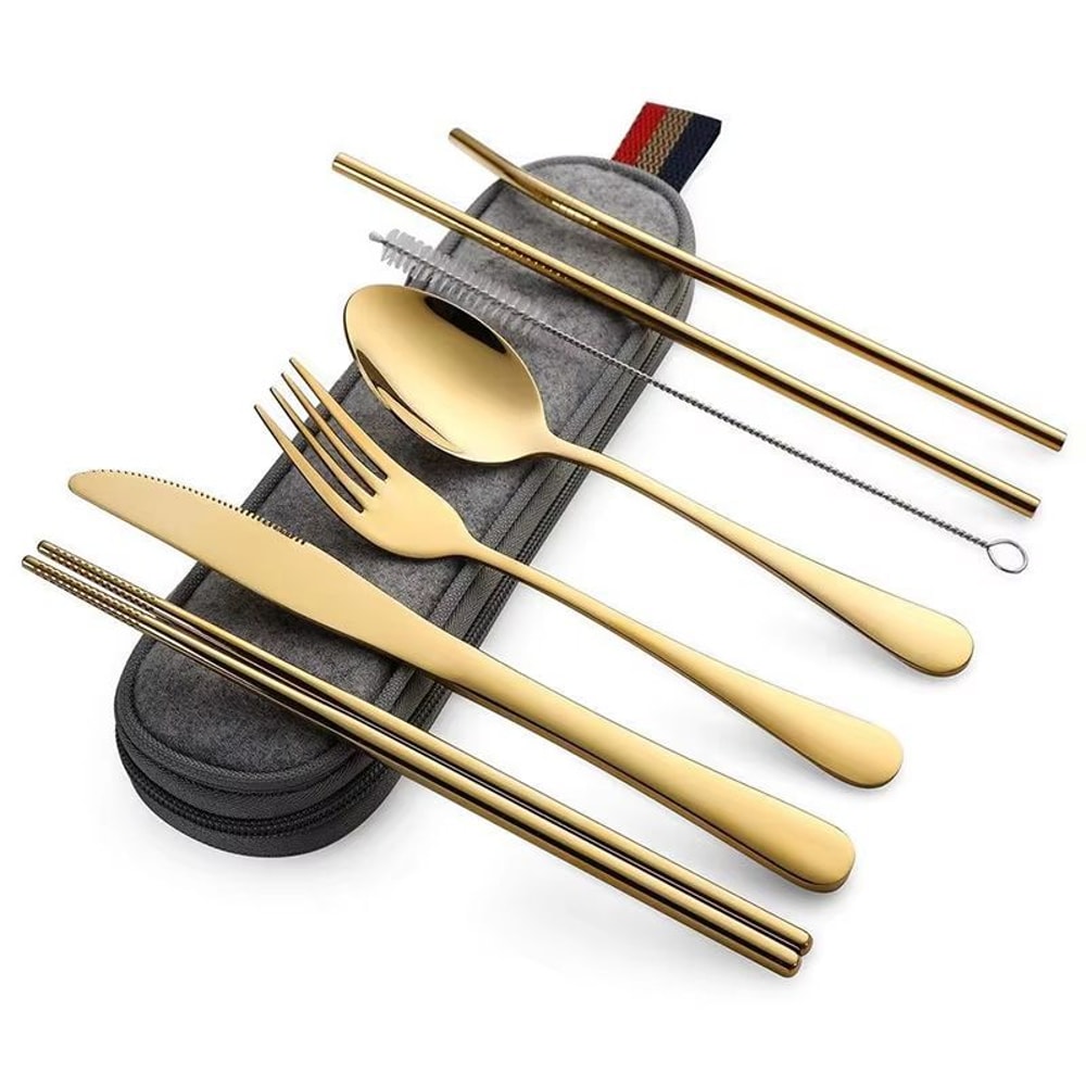 Stainless Steel Travel Cutlery Set In Case Reusable Portable Camp Utensil Set For Picnic Work And T 6
