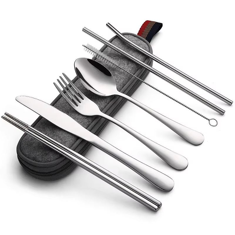 Stainless Steel Travel Cutlery Set In Case Reusable Portable Camp Utensil Set For Picnic Work And T 7