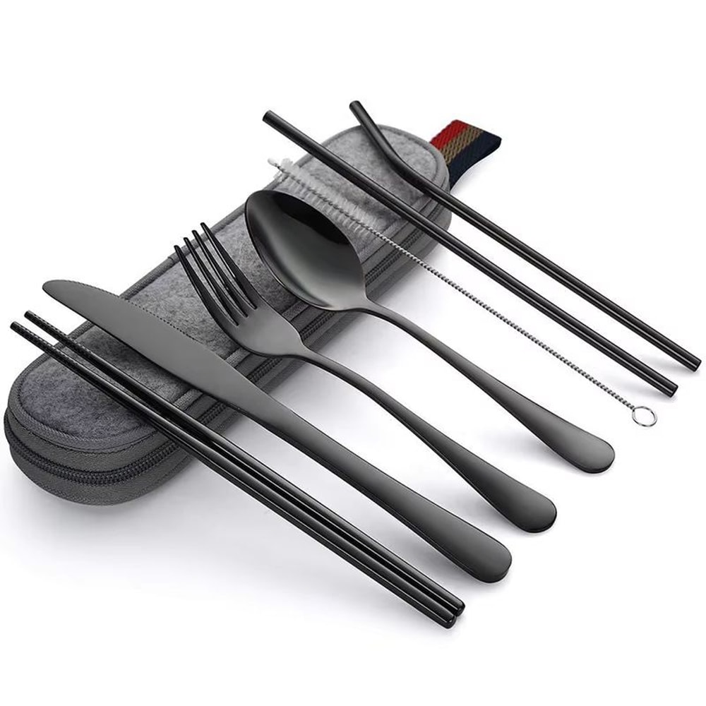 Stainless Steel Travel Cutlery Set In Case Reusable Portable Camp Utensil Set For Picnic Work And T 8