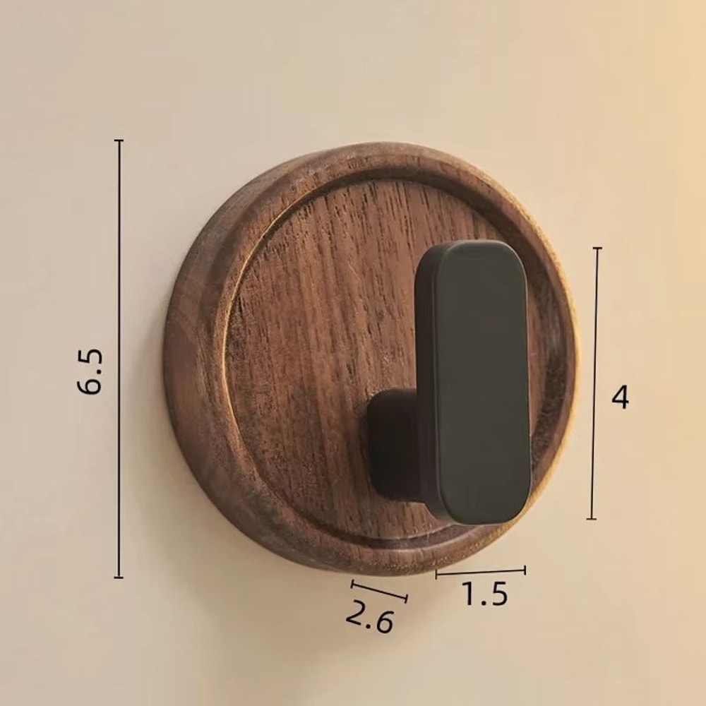 PunchFree Walnut Wood Wall Hooks Circular Coat Key And Towel Hook Organizer For Bathroom Kitchen An 5
