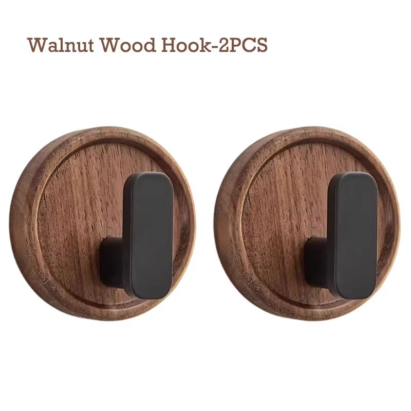 PunchFree Walnut Wood Wall Hooks Circular Coat Key And Towel Hook Organizer For Bathroom Kitchen An 7