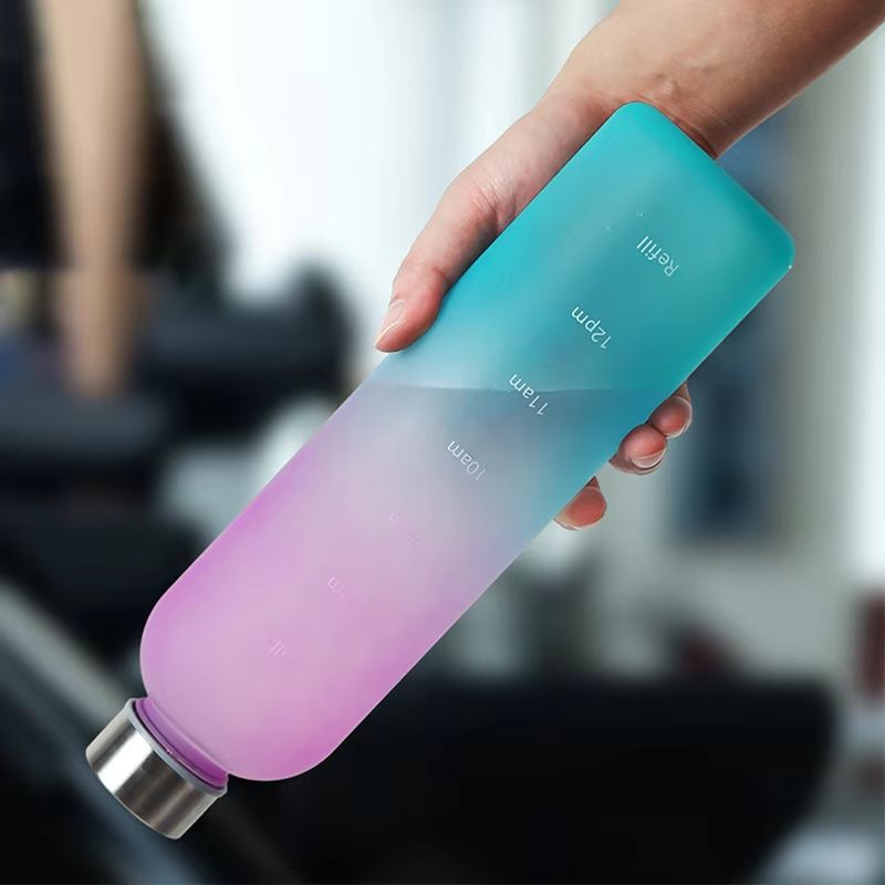 1L Water Bottle With Time Marker Leakproof Frosted Sports Bottle For Gym Fitness Outdoor And Travel 1
