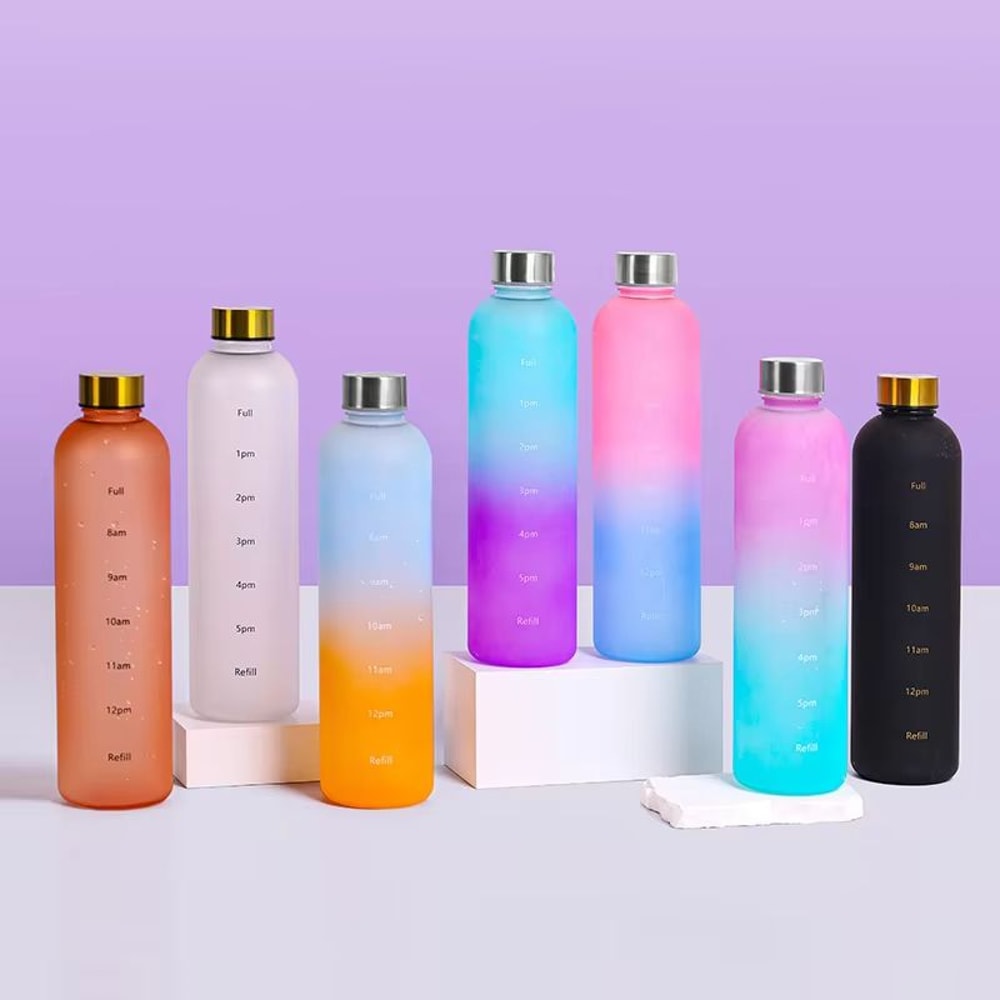 1L Water Bottle With Time Marker Leakproof Frosted Sports Bottle For Gym Fitness Outdoor And Travel 4