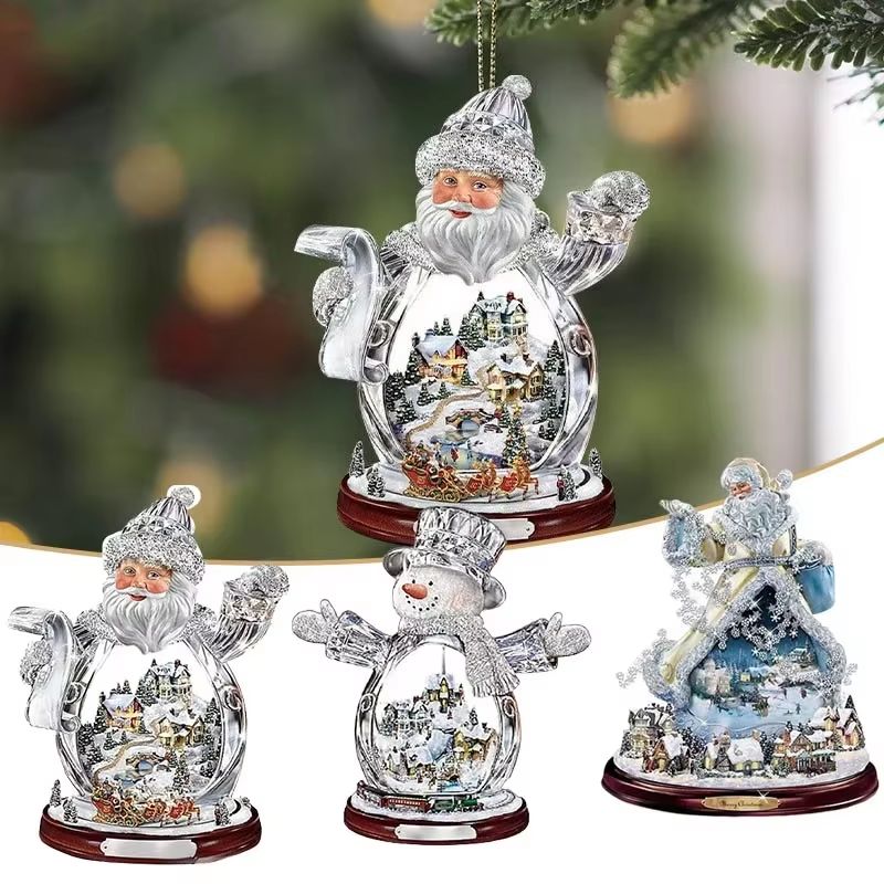 2D Flat Acrylic Christmas Tree Ornaments Santa And Snowman Hanging Decorations For Holiday And New 0