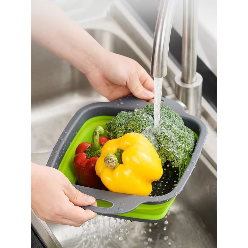Foldable Square Vegetable And Fruit Drain Basket With Handle Collapsible Kitchen Washing Basket And 1