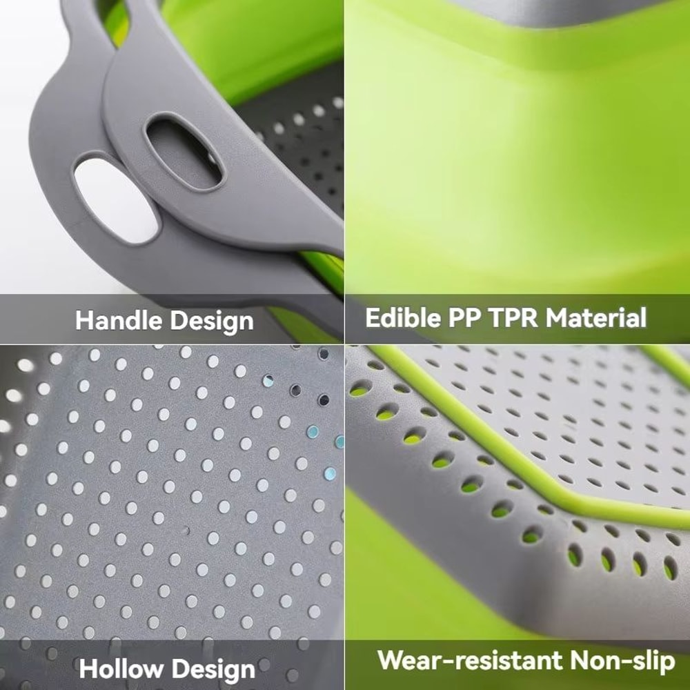 Foldable Square Vegetable And Fruit Drain Basket With Handle Collapsible Kitchen Washing Basket And 4