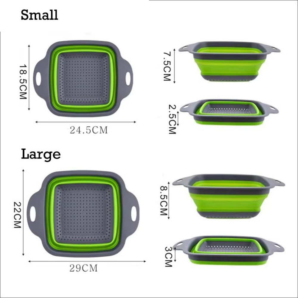Foldable Square Vegetable And Fruit Drain Basket With Handle Collapsible Kitchen Washing Basket And 5