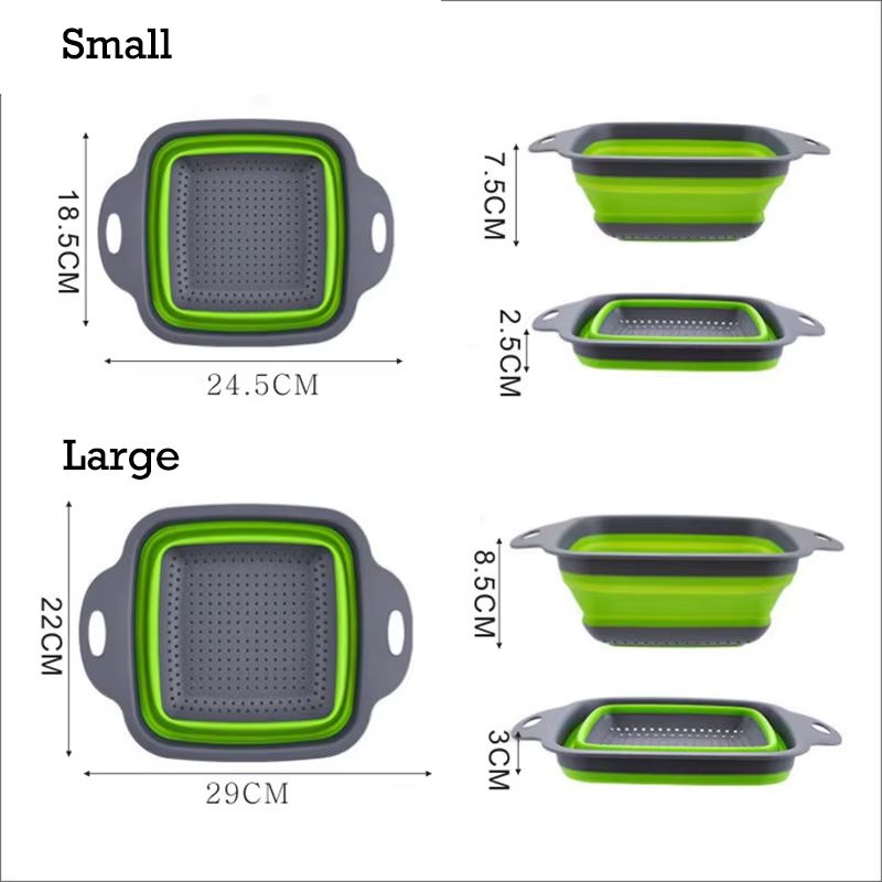 Foldable Square Vegetable And Fruit Drain Basket With Handle Collapsible Kitchen Washing Basket And 5