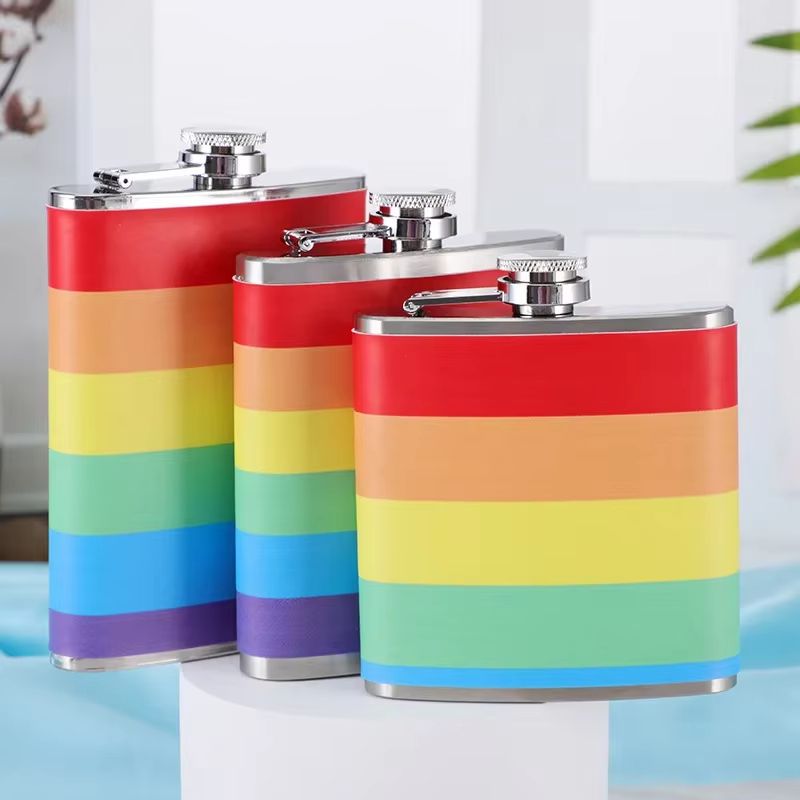 Rainbow Stainless Steel Hip Flask 6oz 7oz 8oz Portable Whiskey Flask For Weddings Travel And Brides 1