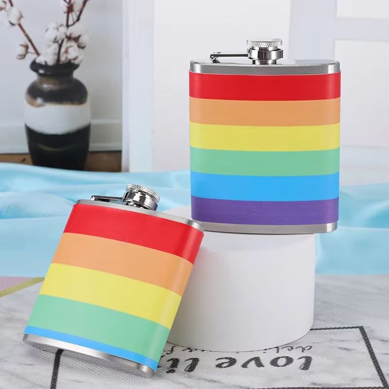 Rainbow Stainless Steel Hip Flask 6oz 7oz 8oz Portable Whiskey Flask For Weddings Travel And Brides 3