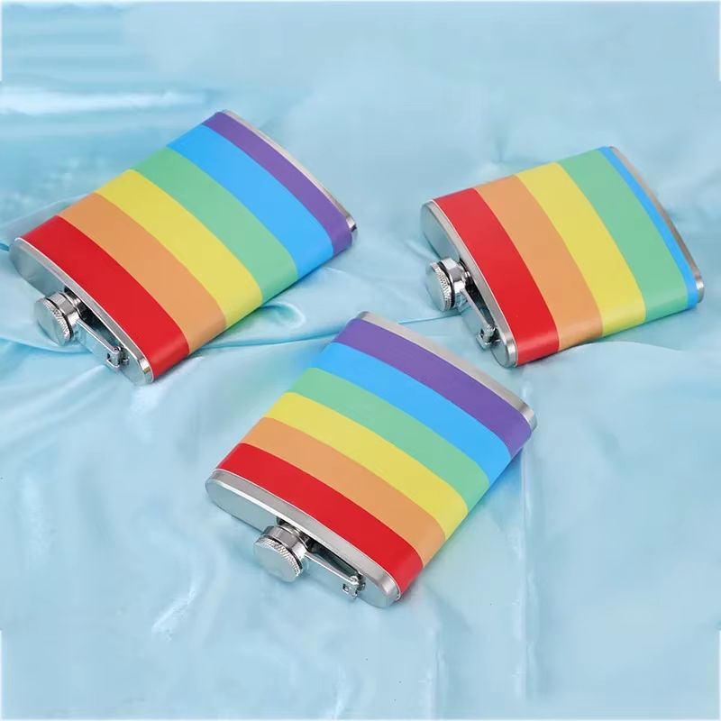 Rainbow Stainless Steel Hip Flask 6oz 7oz 8oz Portable Whiskey Flask For Weddings Travel And Brides 4