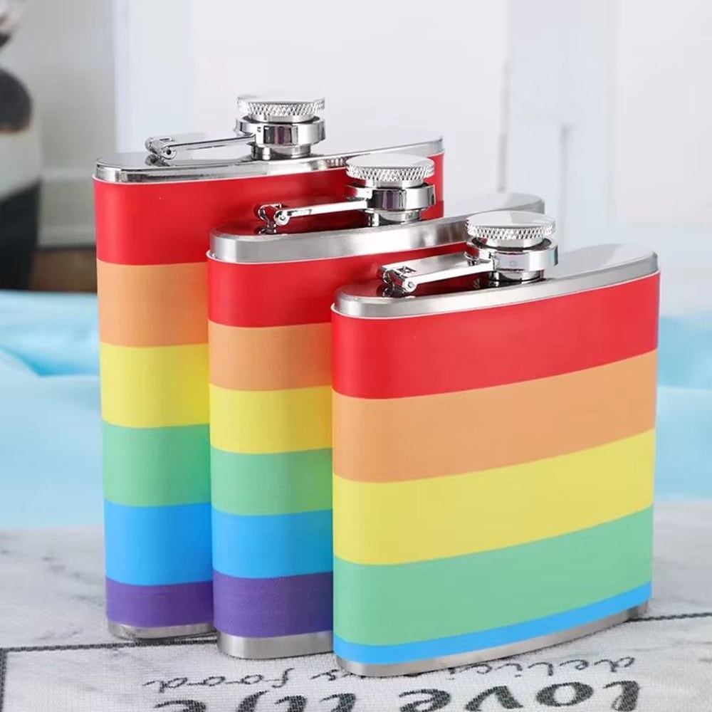 Rainbow Stainless Steel Hip Flask 6oz 7oz 8oz Portable Whiskey Flask For Weddings Travel And Brides 5