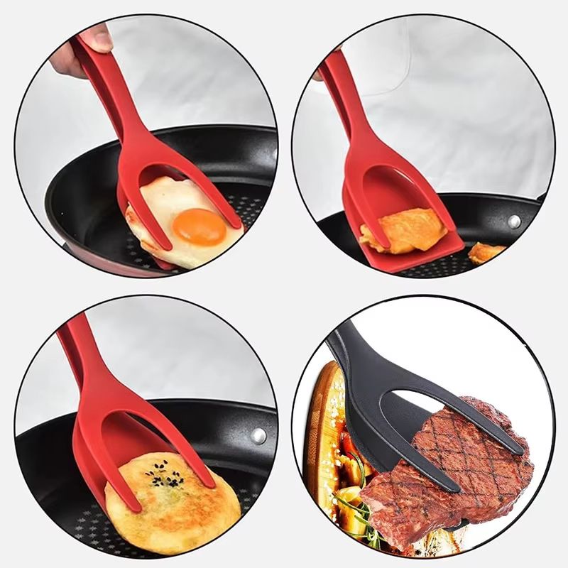 2 In 1 Nylon Frying Spatula Tongs Fried Egg Flipper For Steak Pancakes And Toast 1