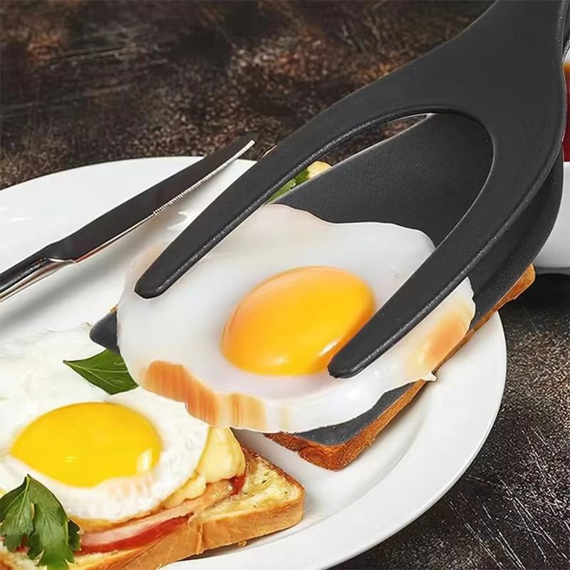 2 In 1 Nylon Frying Spatula Tongs Fried Egg Flipper For Steak Pancakes And Toast 2