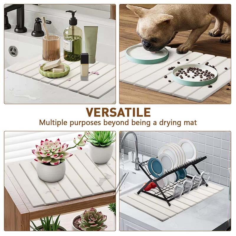 Foldable Diatomite Dish Drying Mat Fast Absorbent Kitchen Drying Pad NonSlip Sink Drying Tray For D 1