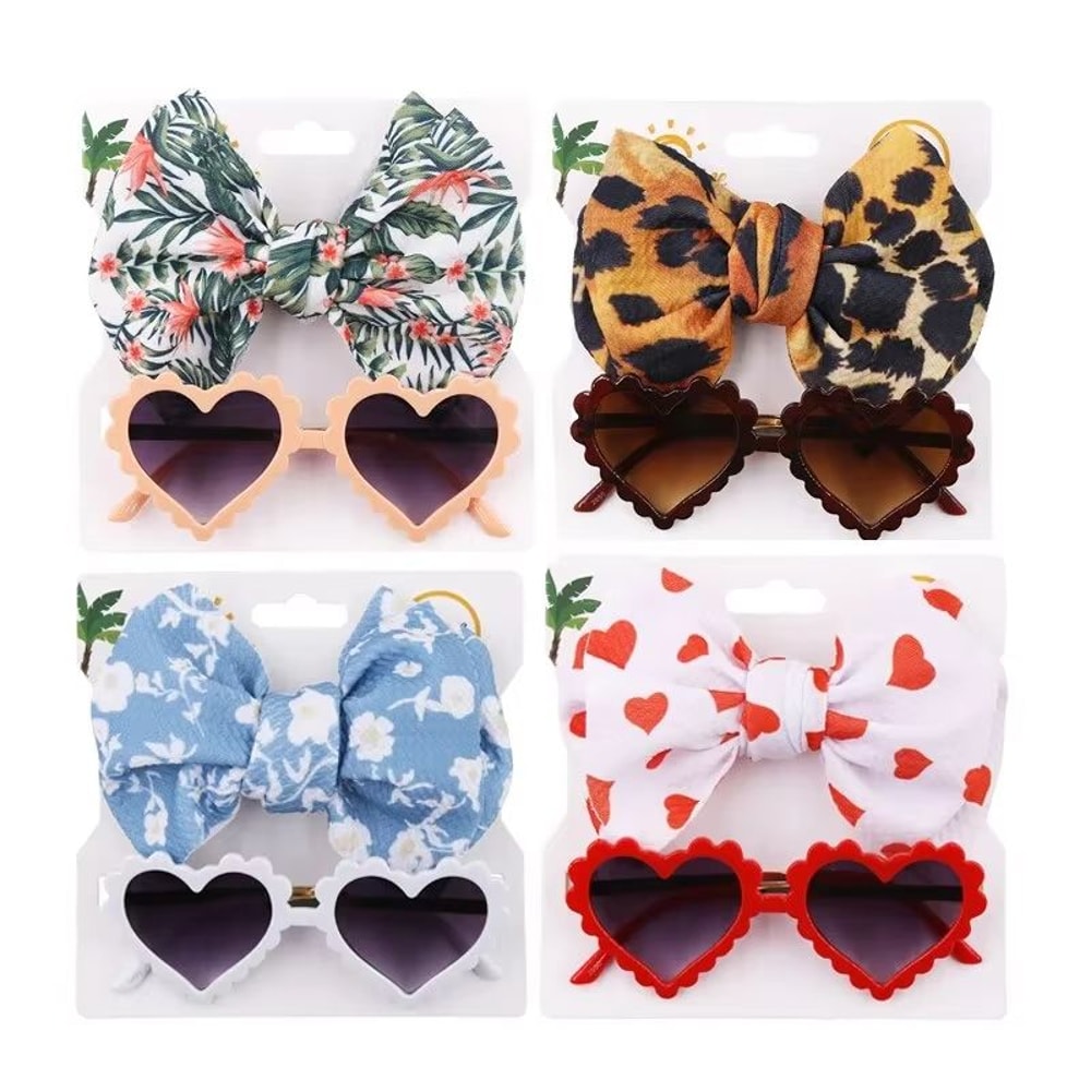 HeartShaped Dog Sunglasses And Pet Grooming Bows 2PCS Set Cute Hair Bands For Photos And DressUp 1