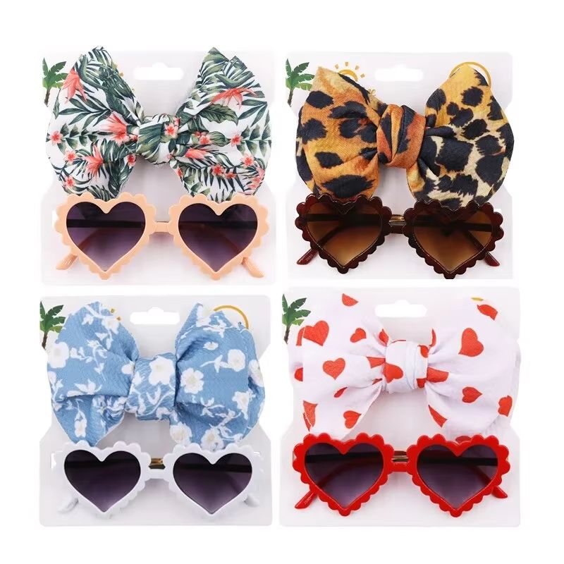 HeartShaped Dog Sunglasses And Pet Grooming Bows 2PCS Set Cute Hair Bands For Photos And DressUp 1
