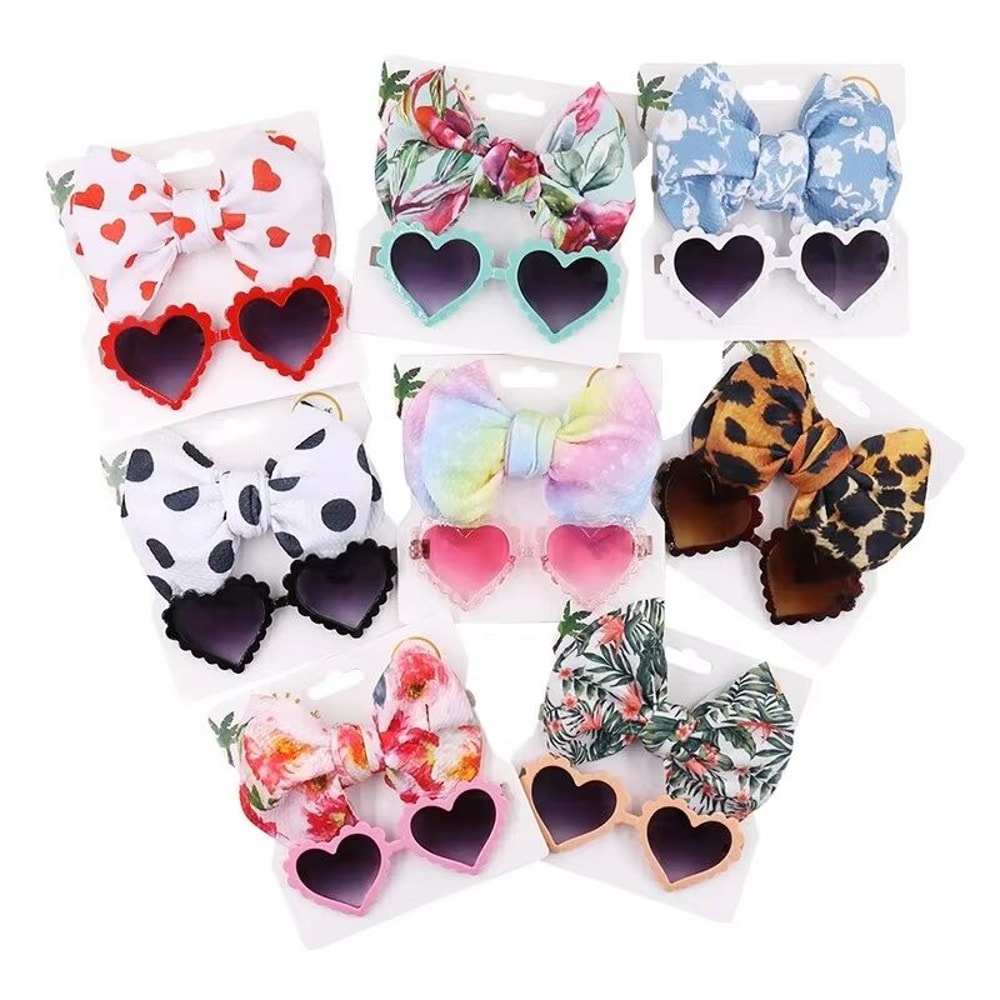 HeartShaped Dog Sunglasses And Pet Grooming Bows 2PCS Set Cute Hair Bands For Photos And DressUp 3