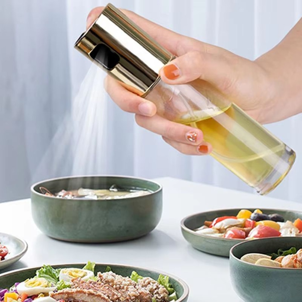 100ML Transparent Glass Olive Oil Sprayer Bottle With PushType Dispenser For Kitchen And BBQ 3