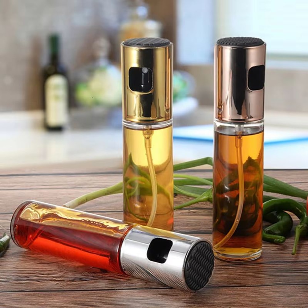 100ML Transparent Glass Olive Oil Sprayer Bottle With PushType Dispenser For Kitchen And BBQ 4