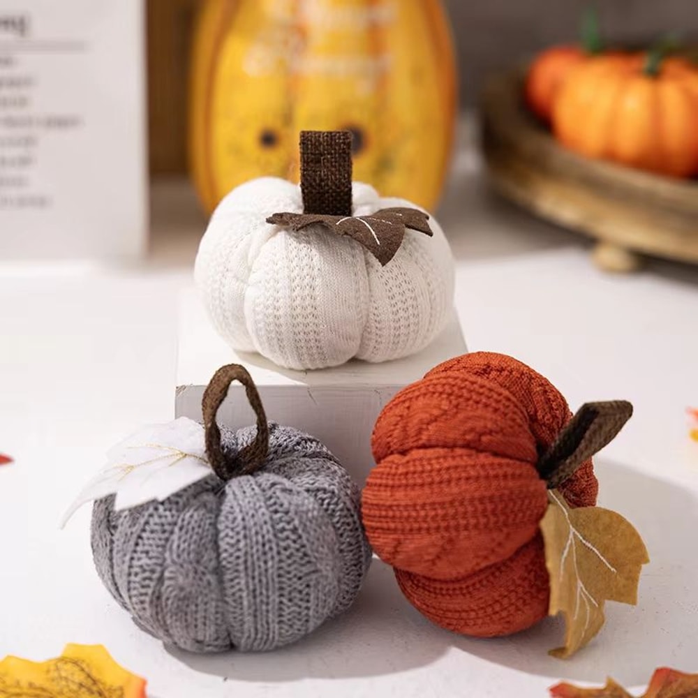 Handmade Knitted Decorative Pumpkin Reusable Fall And Halloween Home Decor 0