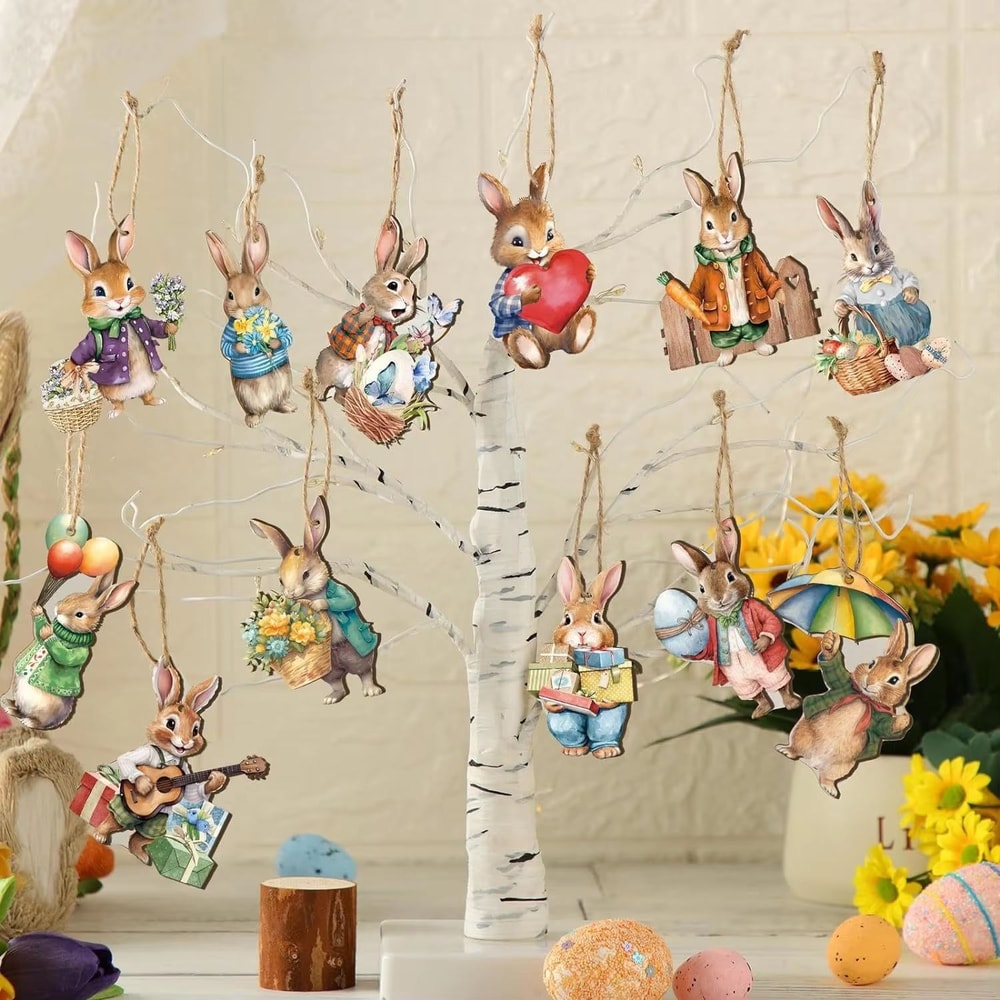 Wooden Easter Rabbit Pendant Set 122436PCS Holiday Home And Garden Decorations 0